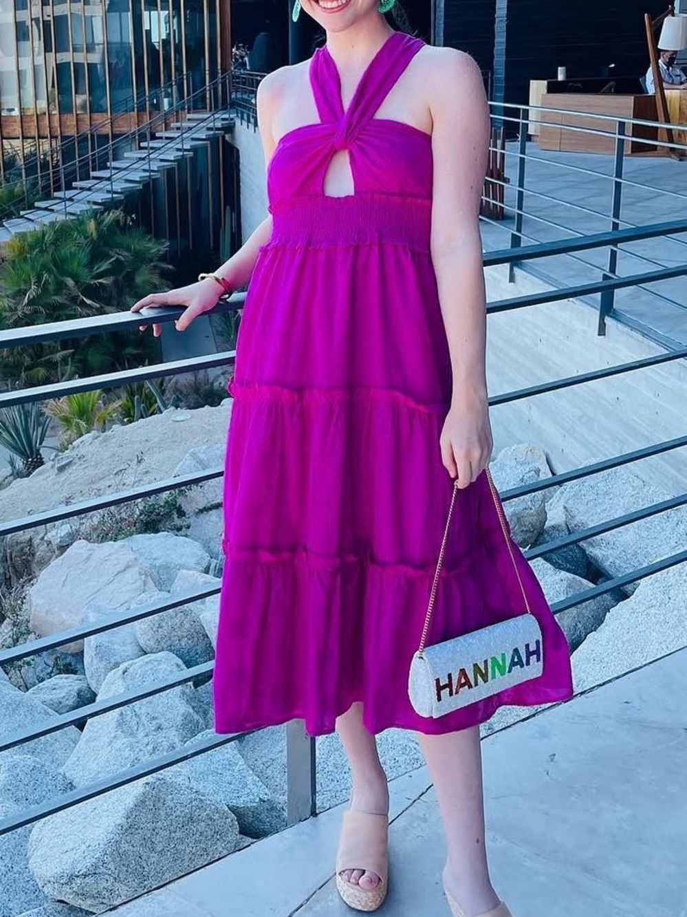 Vici Fuchsia Halter Midi Dress